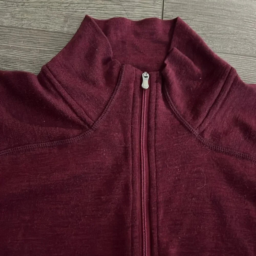 [L]SmartWool Burgundy LS Merino Wool 1/4 Zip Sweater Base Layer - Picture 4 of 8